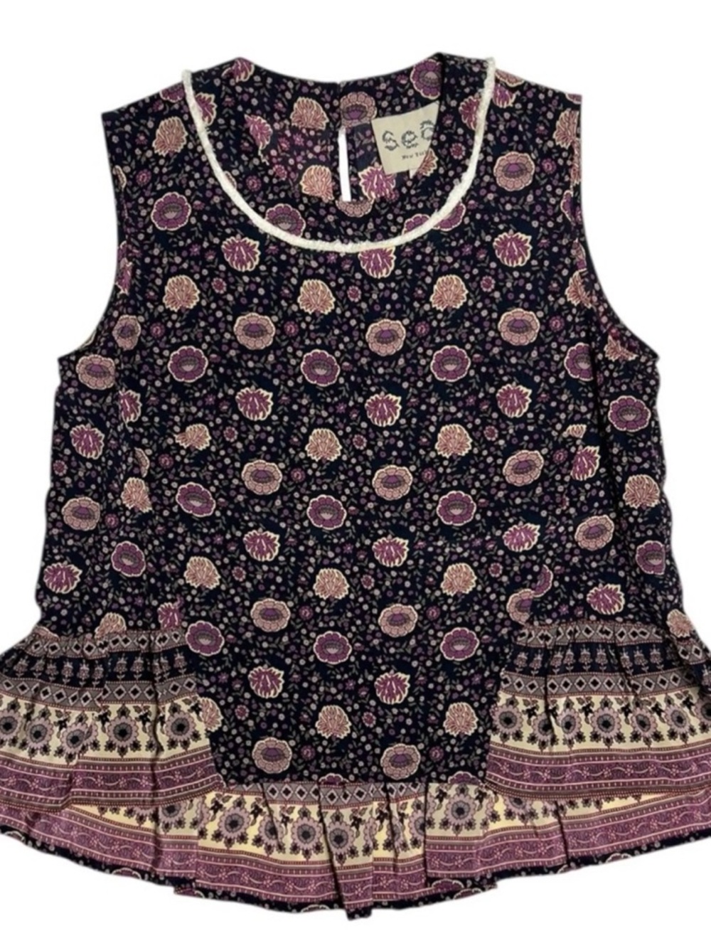 Sea New York Black & Purple Floral Sleeveless Tank Top